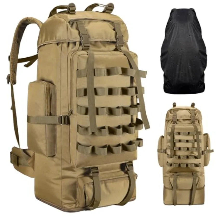 70L/100L Camping Hiking Backpack with Rain Cover, Expandable Large Military Tactical Backpack, Waterproof Molle Racksack Travel
