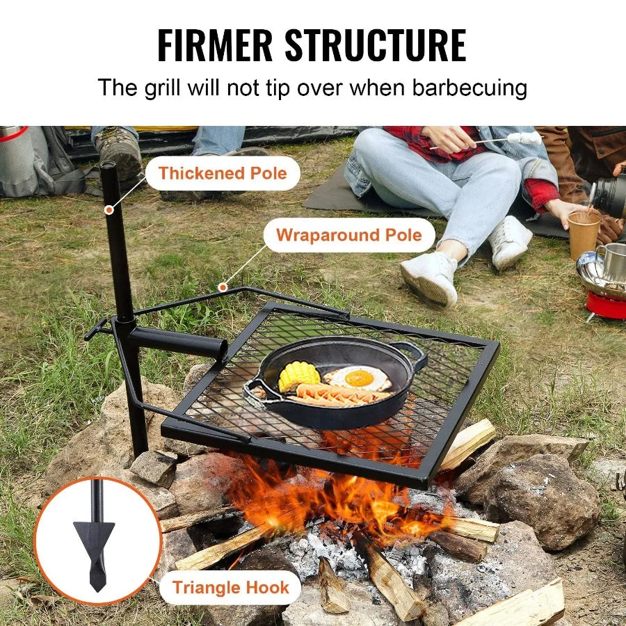 Swivel Campfire Grill for Fire Pits Heavy Duty Steel 360 Adjustable Outdoor Cooking Grate Portable Camp Fire Rack in Black Dura
