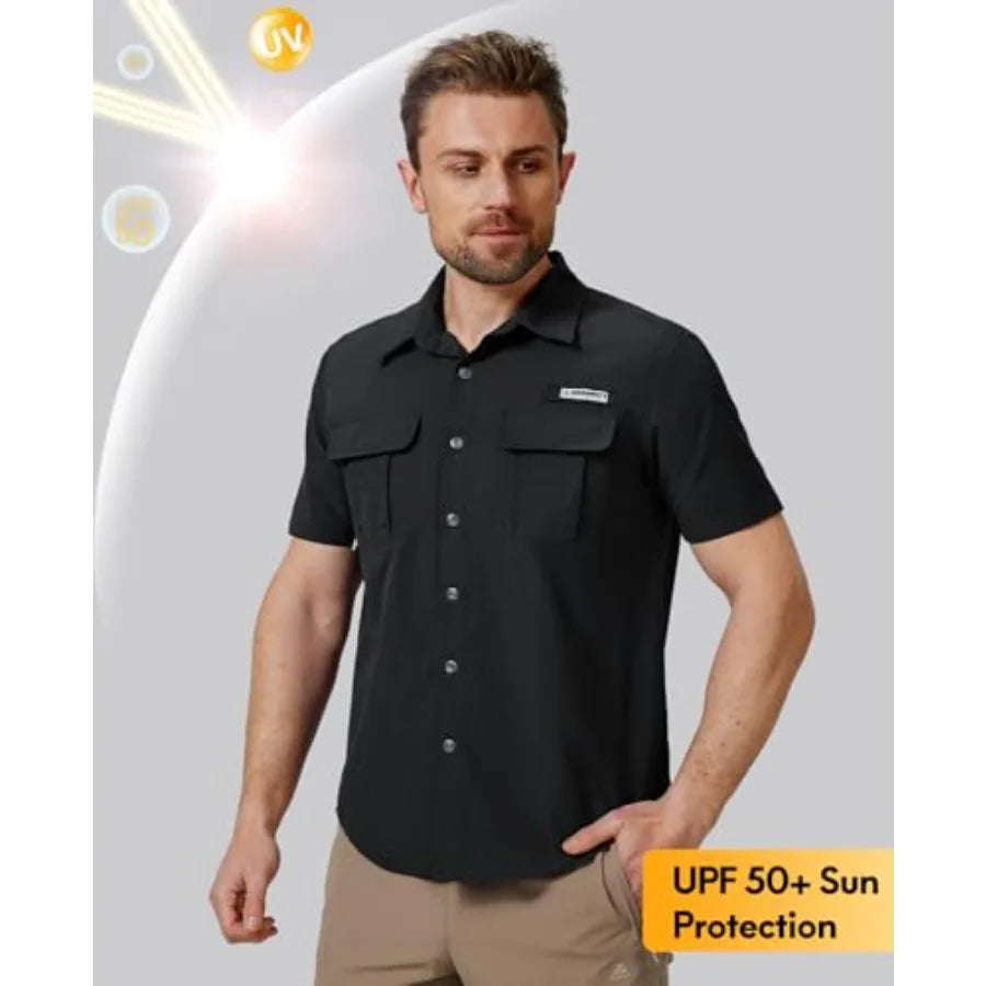 Haimont Men's Fishing Shirts Sun Protection Button Down Hiking Travel Camping Shirt Short Sleeve UV UPF50+ Top