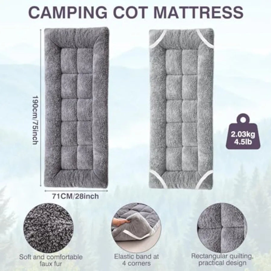 Thick Camping Sleeping Pad, Fluff Camping Cot Pads for Adult, Soft Sleeping Mat, Non-Slip Camping Cot Mattress Topper 75"x28" f