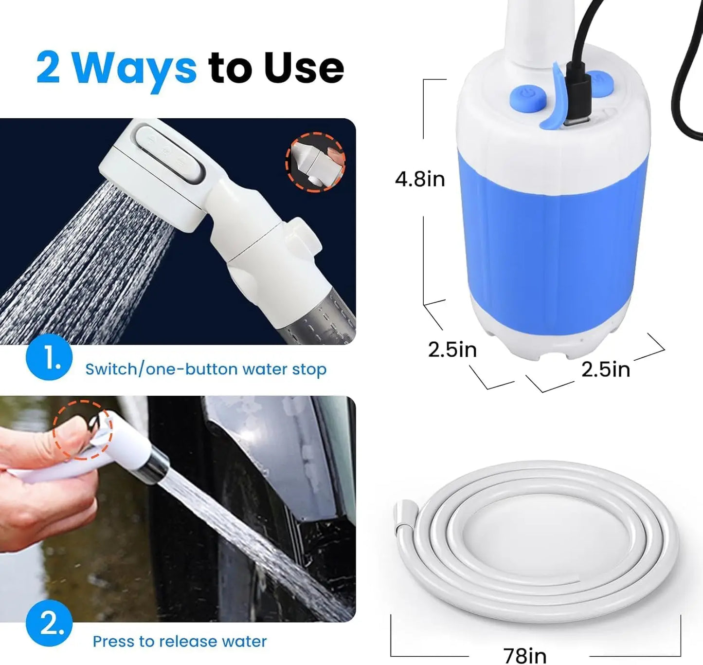 Portable Camping Shower Outdoor Camp Shower Pump,Upgrade Rechargeable Electric Shower Pump with Intelligent Digital Display