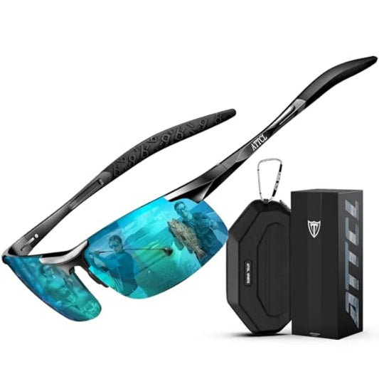 0.9 oz Polarized Sunglasses Men Sports: UV Protection Anti Glare Wrap Around Lightweight Metal Fishing Golf Running