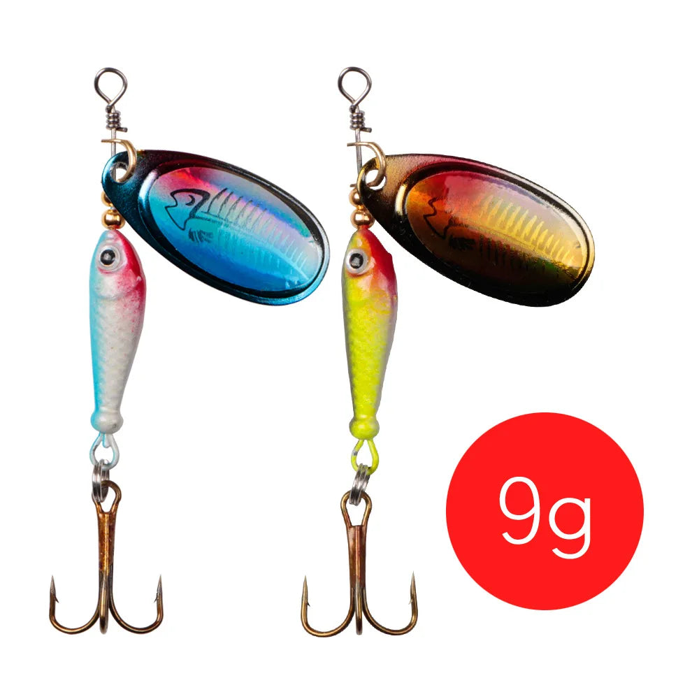 Rotating Metal Spinner Fishing Lures 9g Sequins Iscas Artificial Hard Baits Crap Bass Pike Treble Hook Tackle Lure חכת דייג