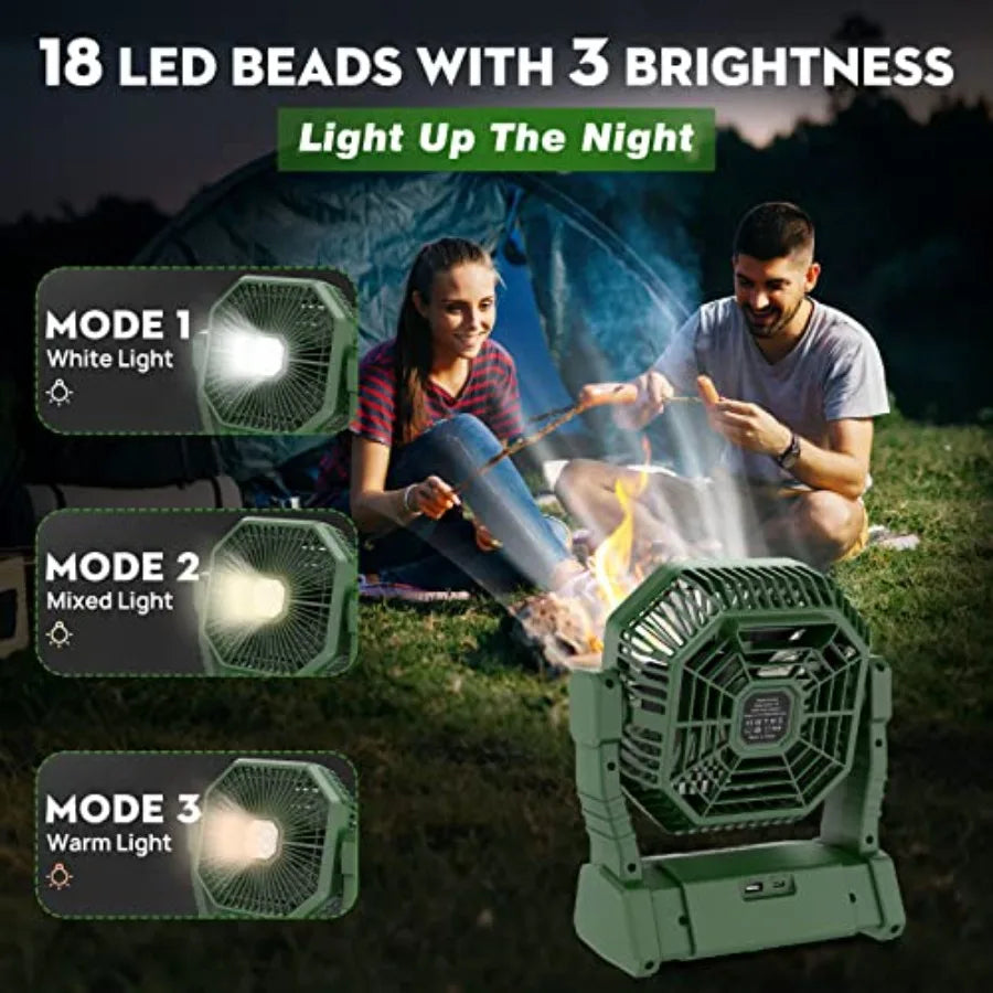 Portable Fan, Camping Fan with LED Lantern and Remote, 4 Speed and 4 Timing Rechargeable Fan for Tent Travel Camping Picnic Bea
