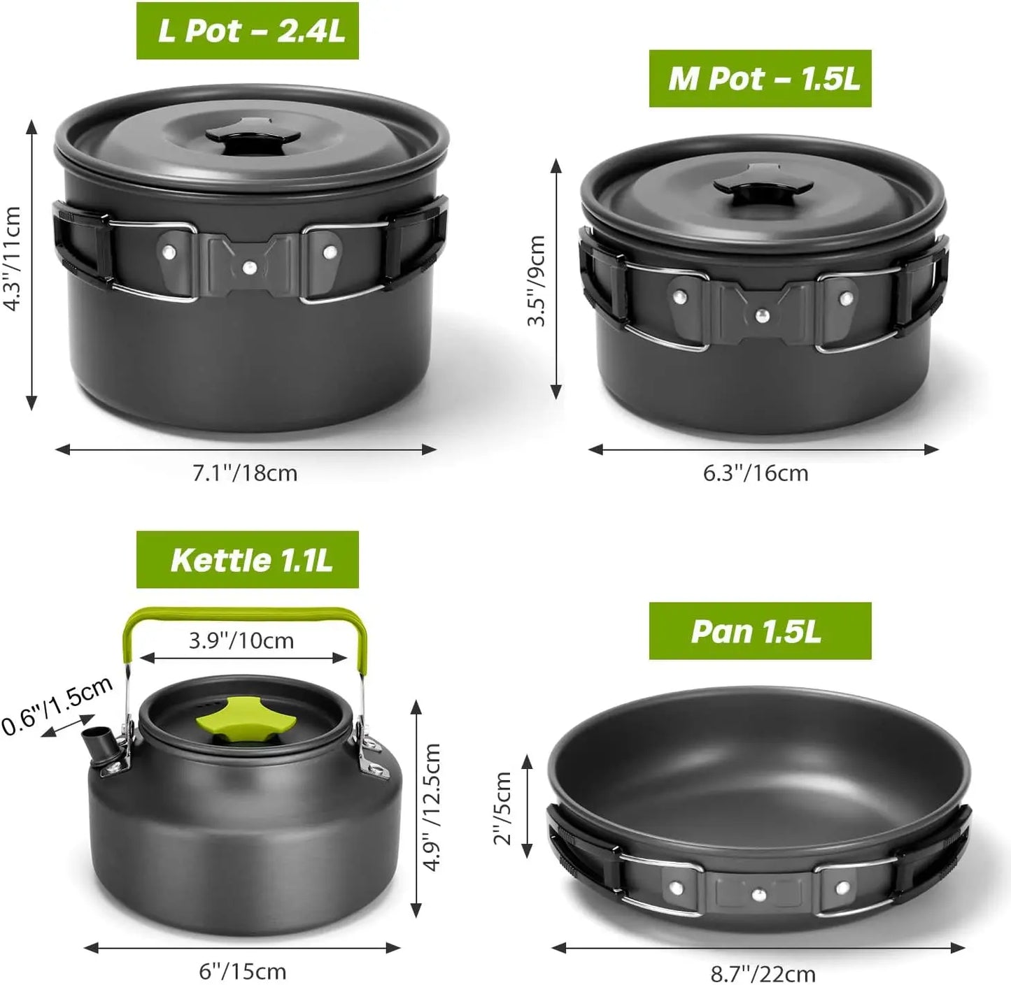 29pcs Camping Cookware Mess Kit, Non-Stick Lightweight Pots Pan Kettle, Collapsible Water Container and Bucket, Stainless Steel