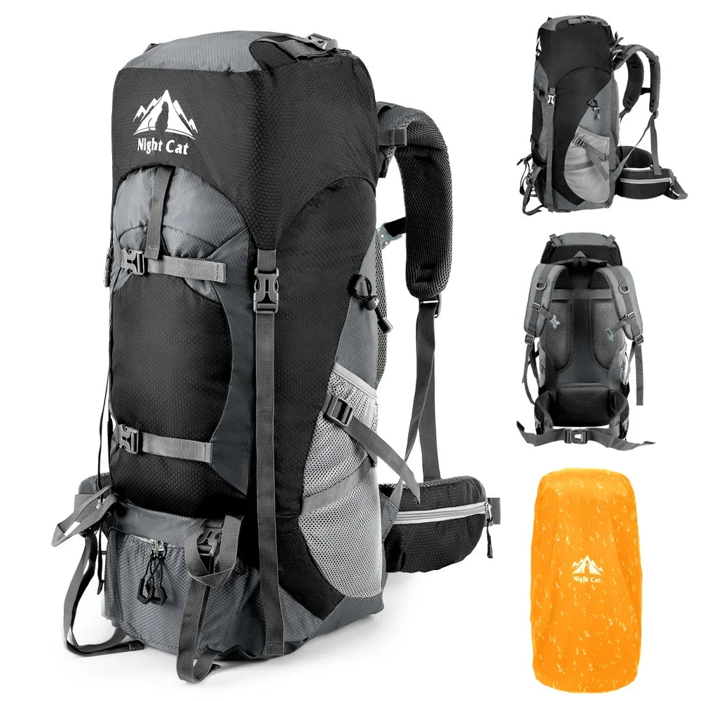 Night Cat Hiking Backpacks Camping Backpacking Packs for Men Women Lightweight Outdoor for Mountaineering Traveling, No Internal Frame