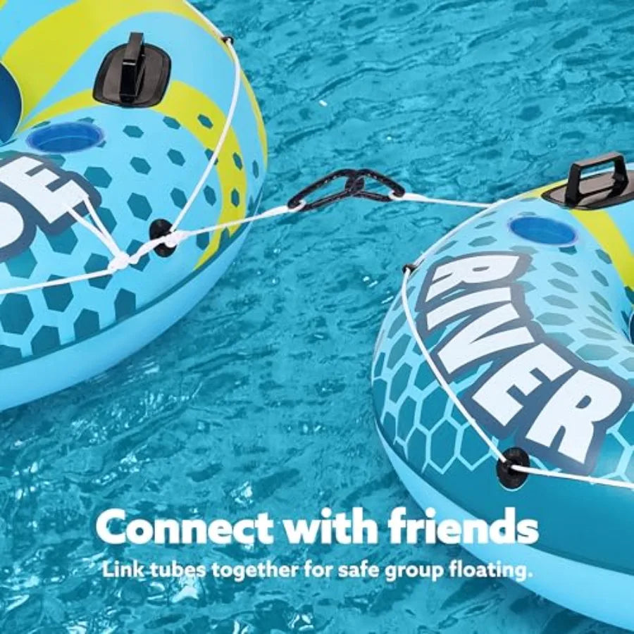 River Tube For Adults, Heavy Duty PVC, Blue, Extra-Large Floating Raft With 2 Cup Holders And Removable Cooler