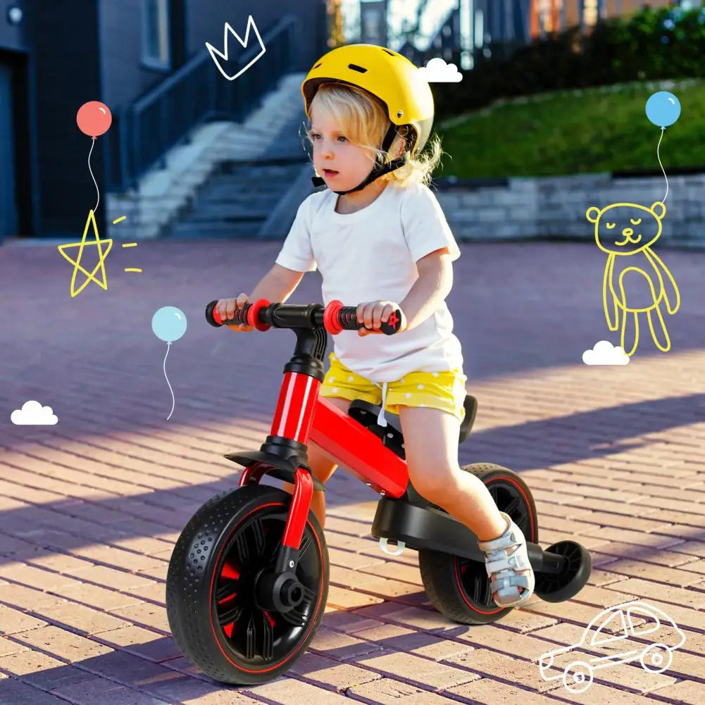 Kids Balance Bike 2-5 Years 6 in 1 Folding Push Bicycle with Training Wheels Pedals Brakes Kickstand for Boys Girls