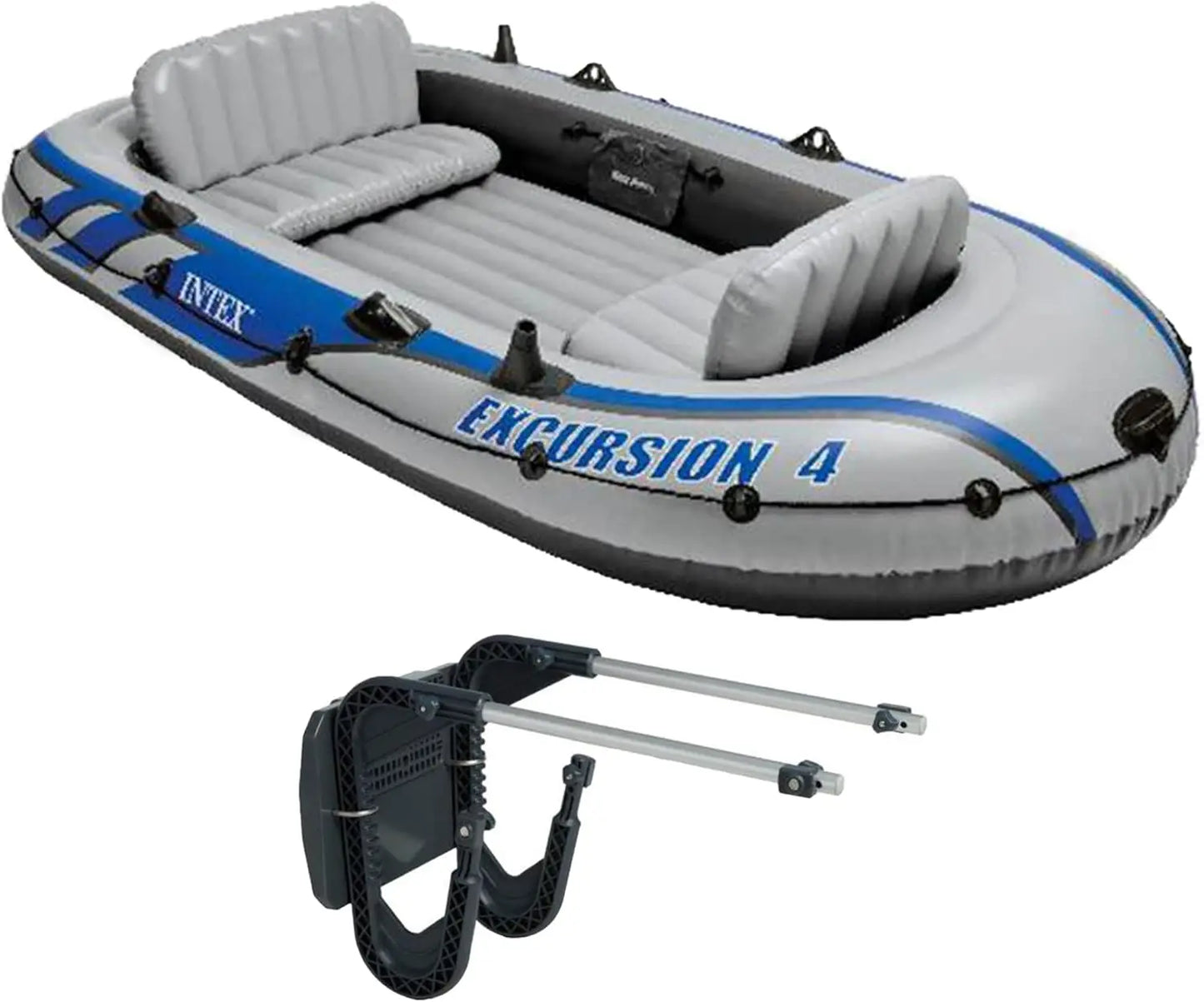 Inflatable 4-Person Fishing Boat Raft Set for Adults with Motor Mount Kit, Designed for River and Lake Use (Motor Not Included)
