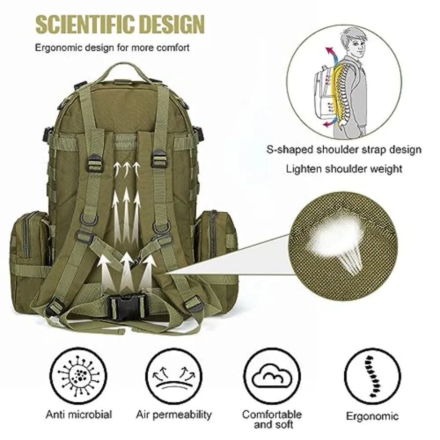 Large Military Tactical Backpack for Men, 40-50L Backpacks for Women, Bug out Bag 3 Days Pack Bags Rucksack with Molle System