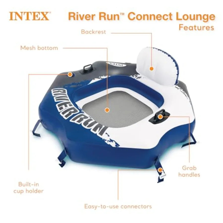 River Run inflatable floating pool chairs for outdoor water use vinyl material blue color extra-thick construction for durabili