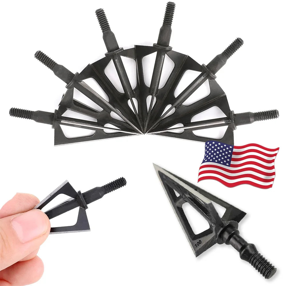 Archery Broadheads 12pcs 100Grain Stainless Steel 3 Sharp Fixed Blades Screw-in Arrow Tips for DIY Arrow Shaft Compound Recurve Bow Hunting Shooting Target Practice Sports Accessories