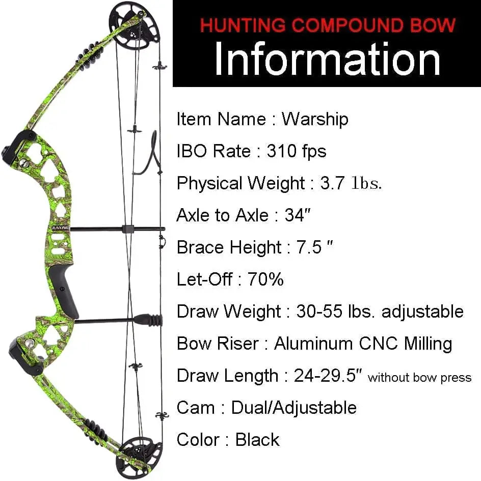 Archery Compound Bows Kit Draw Weight 30-55 lbs Hunting Bow IBO 310fps Adults Archery with Hunting Accessories - Right Handed