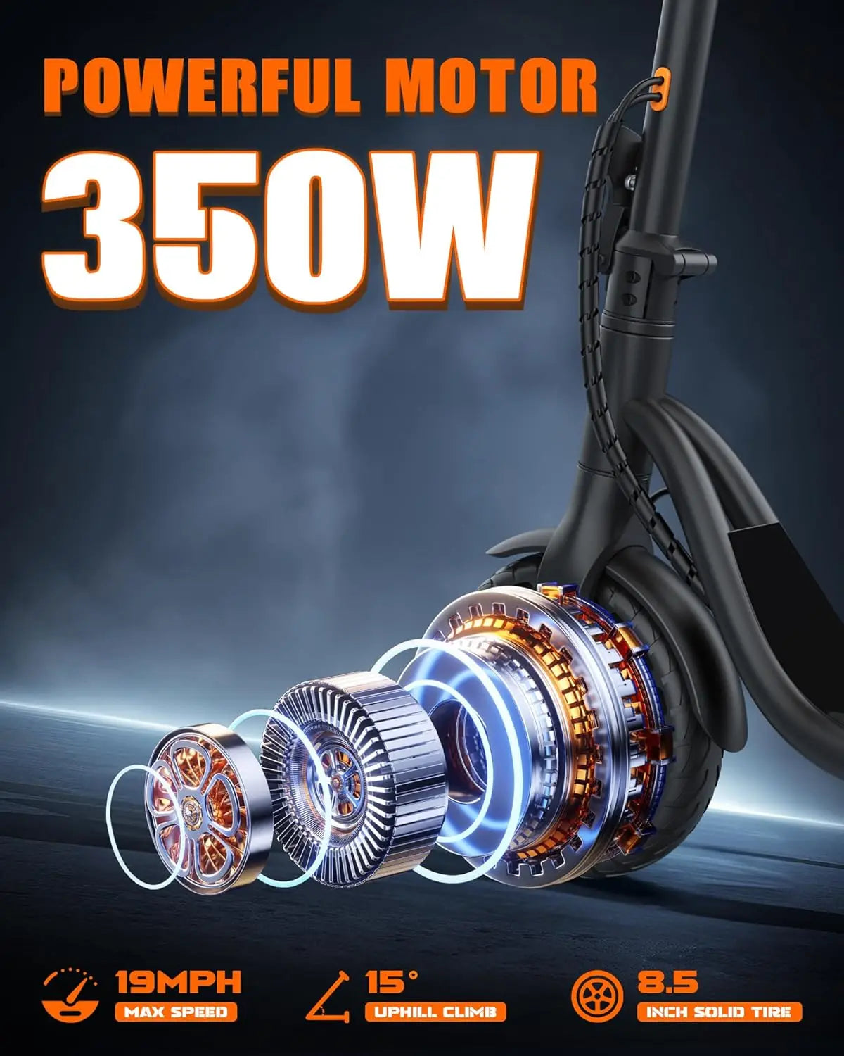 2026 New 8.5‘’ Electric Scooter Solid Tire 350W 19mph APP Smart Control 4 Speed Modes Foldable E-Scooter 16miles Max Range for Campus Commuting