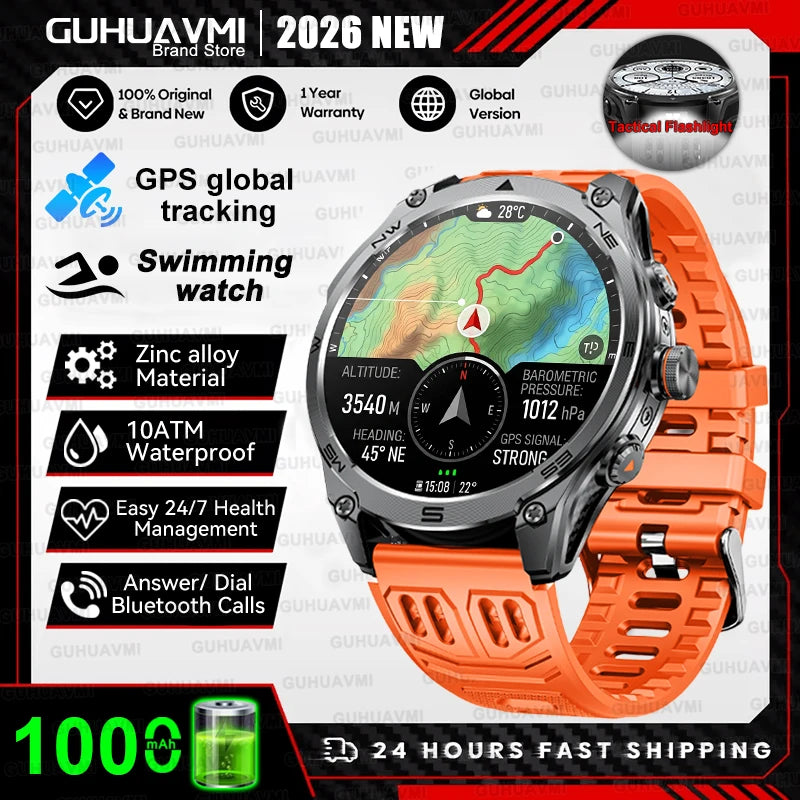 Military Grade Built‑in Map GPS Smart Watch 10ATM Waterproof 1000mAh 1.75" AMOLED Compass Altimeter BT Call Health Smart Watch