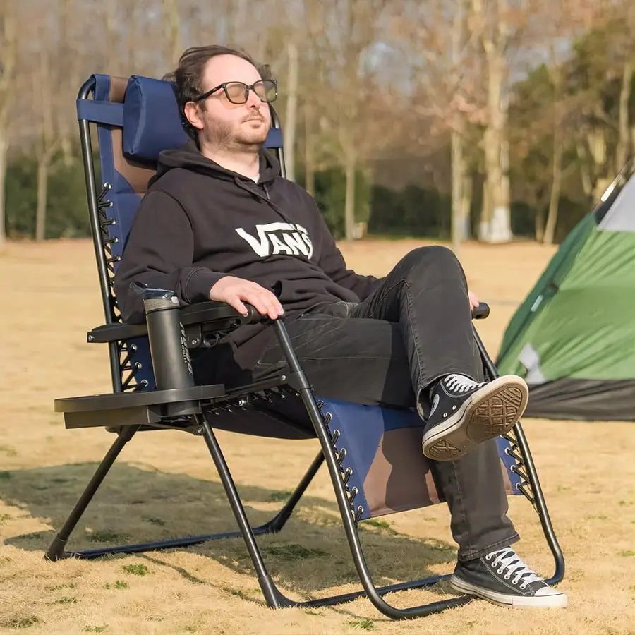 Gravity Chair Oversized Padded Recliner with Adjustable Headrest amp Cup Holder 600D Oxford Folding Lounge Chair for Outdoor Cam