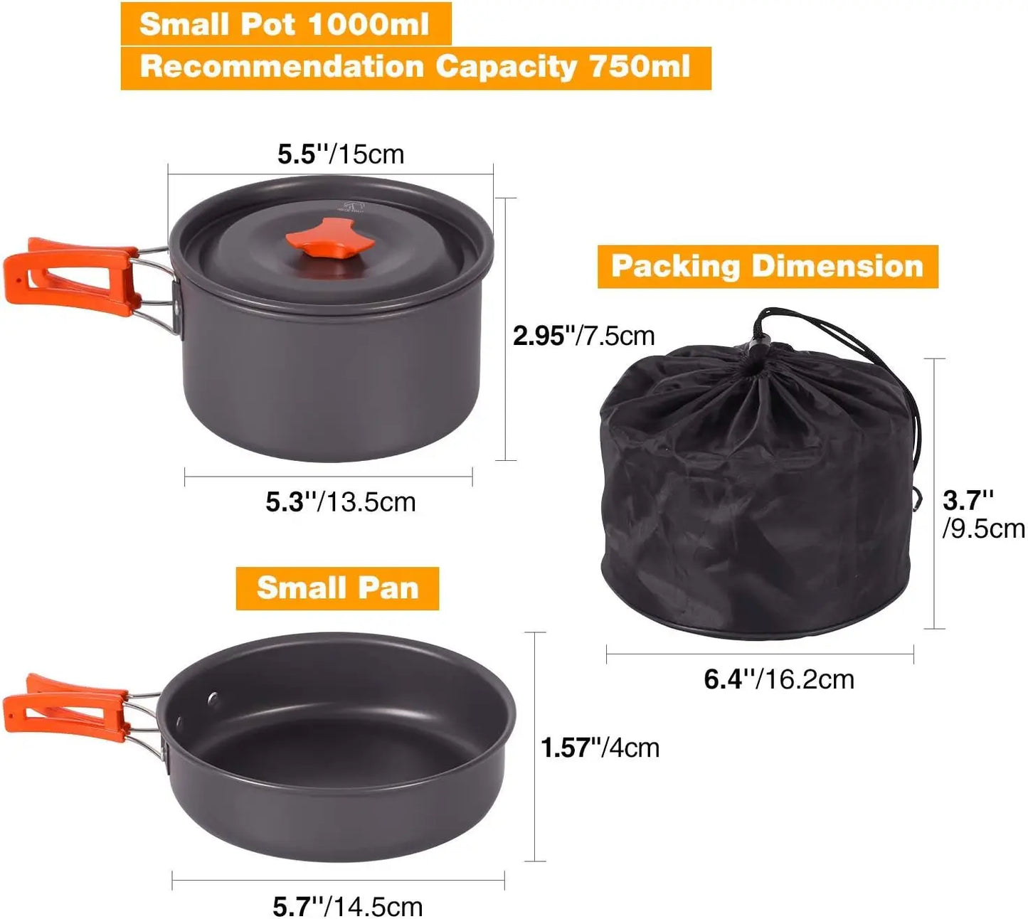 6-19 PCS Camping Cookware Mess Kit Lightweight Stackable Pot Pan Bowls with Storage Bag for Outdoor Cooking