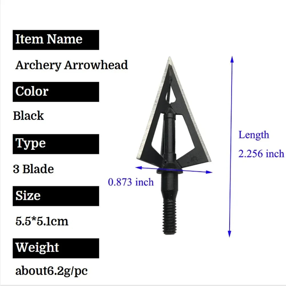 Archery Broadheads 12pcs 100Grain Stainless Steel 3 Sharp Fixed Blades Screw-in Arrow Tips for DIY Arrow Shaft Compound Recurve Bow Hunting Shooting Target Practice Sports Accessories