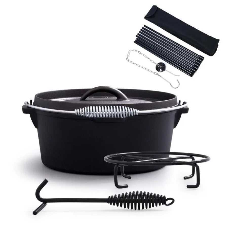4.5Qt camping dutch oven with lid cast iron dutch oven Lifter Handle Camping Tripod Cast Iron Camping Cookware, Camping Oven -