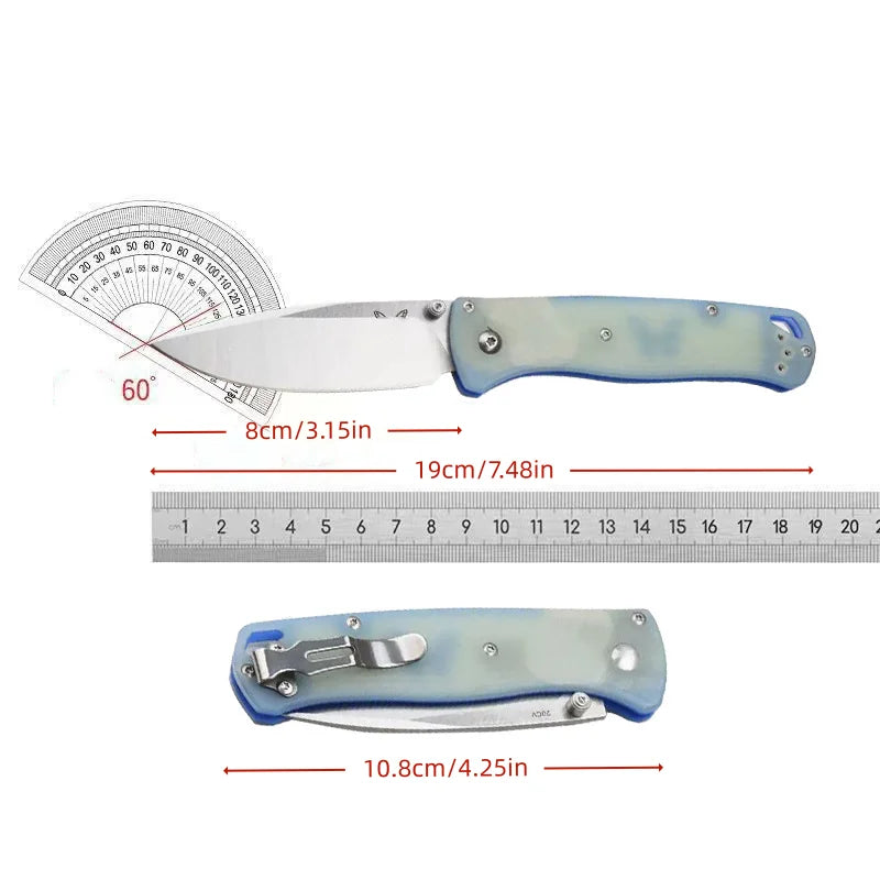 Premium 535 EDC Folding Knife, Transparent Jade G10 Handle Equipped with Sharp S30V Blade, Portable Outdoor Pocket Utility Knife, Custom Service Supported, US Local Warehouse Quick Dispatch, Great Camping Tool & Men’s Gift