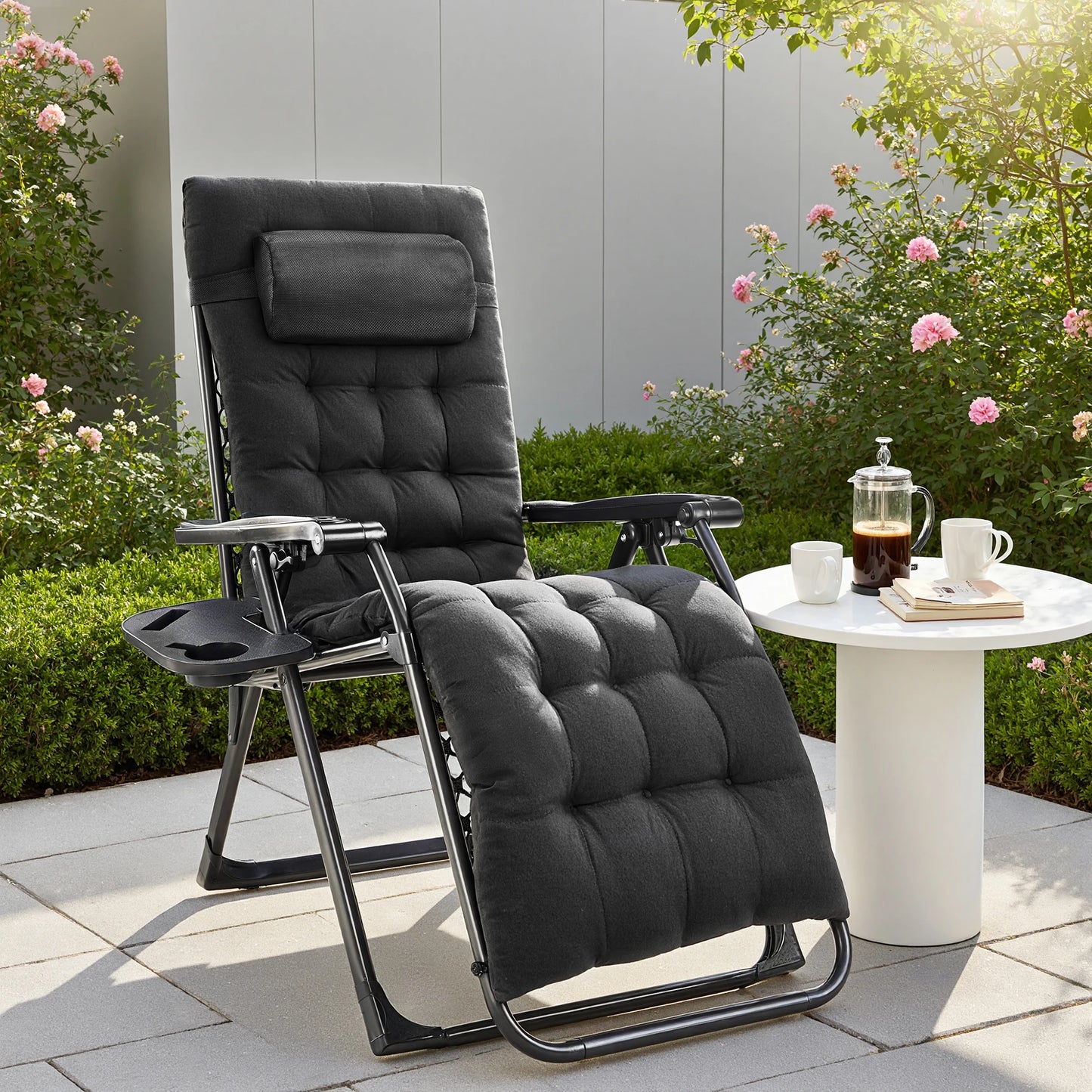 Zero Gravity Set of 2 Portable Recliner Camping Patio Outdoor Garden Lounge Chair with Cup Holder Trays Adjustable Pillow