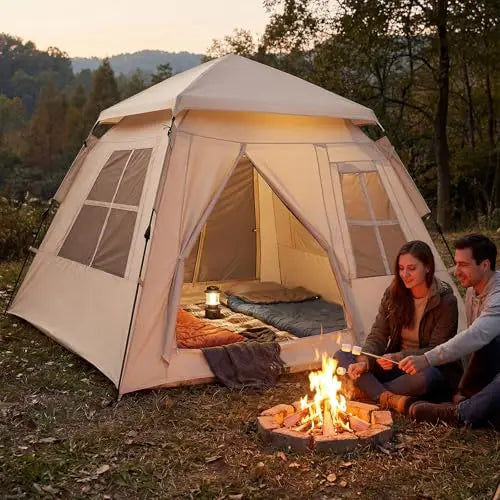 4 Person Automatic Cabin Tent With Rainfly Mesh Windows 2 Doors Carrying Bag Lightweight Outdoor Camping Hiking Travel