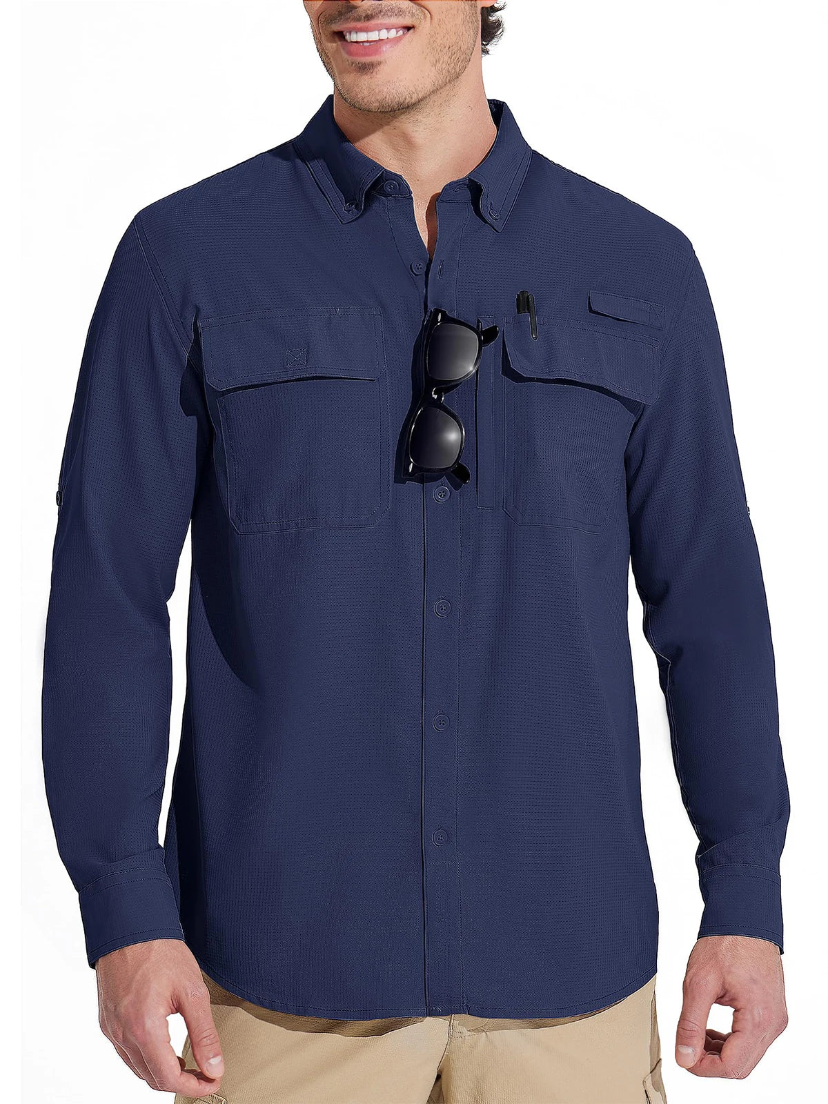 MAGCOMSEN Sun Protection Shirt Quick Dry Long Sleeve Mesh Breathable Shirt Multi Pockets Fishing Shirts Hiking Work Cargo Shirts