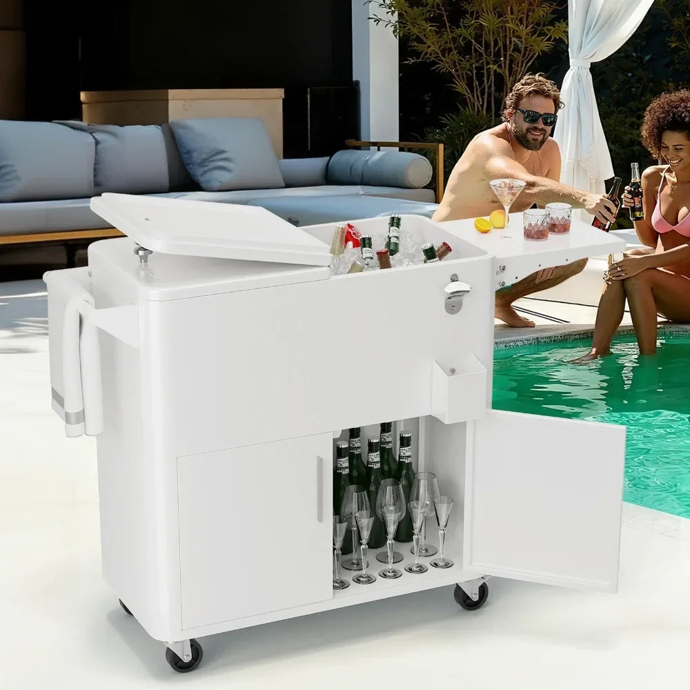 80QT Patio Rolling Cooler with Wheel, Storage Chest for Party Picnic Cooler Cart