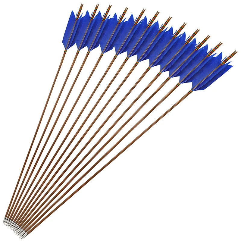 Turkey Feather Bamboo Arrows 6/12pcs 33.4" OD 8mm Slotted Nock Precision Balanced Shaft for Traditional Compound Recurve Bow Hunting Shooting Practice Archery Accessories