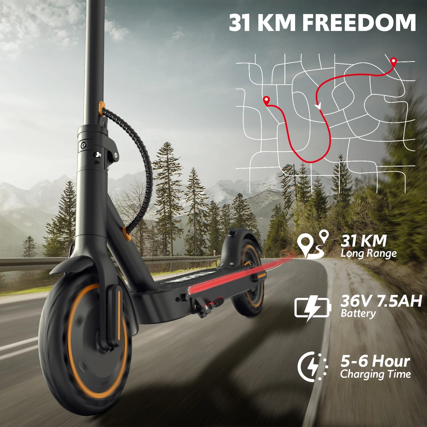 Electric Scooter for Adults, Up to 19 Miles & 19 MPH, 550W Motor, Front Suspension, Built-in Side Lights