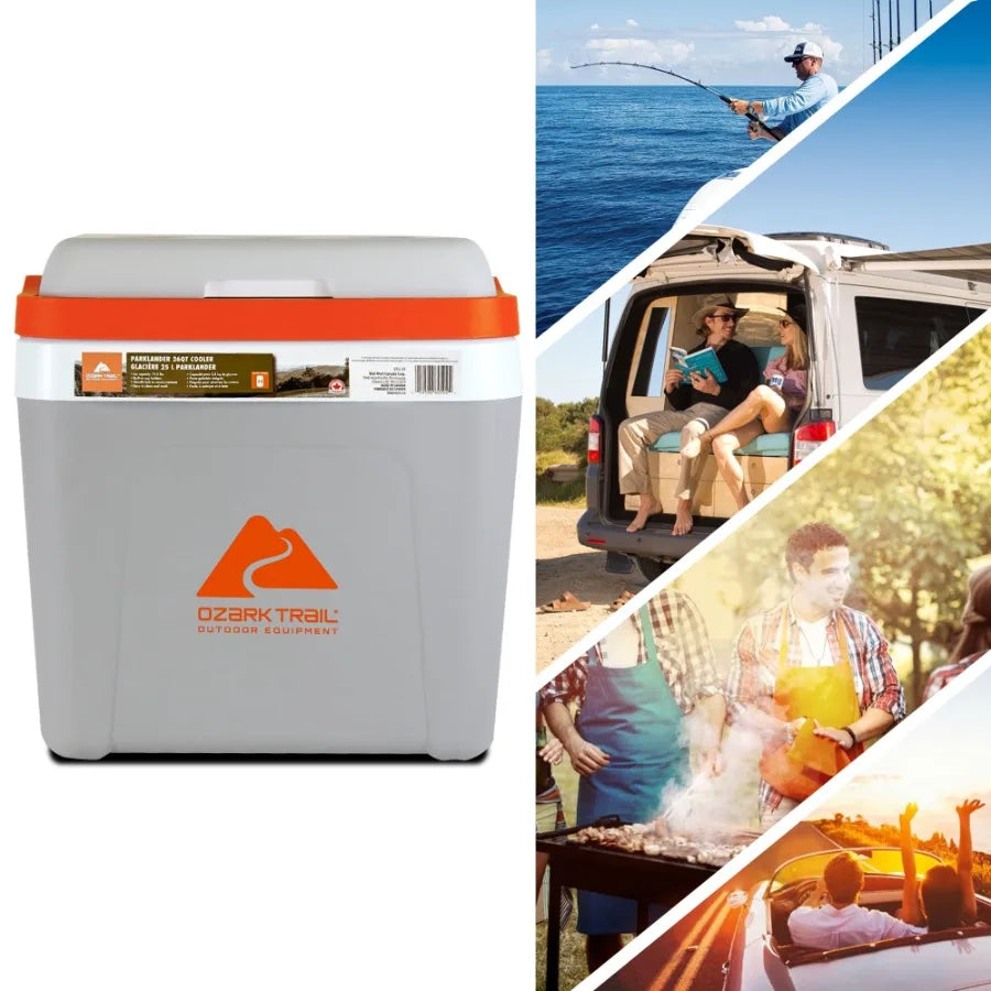 Parklander Ice Chest, 25L 26 qt Cooler for outdoor camping and tailgating, rotomolded polyethylene, black, crush-proof and bear