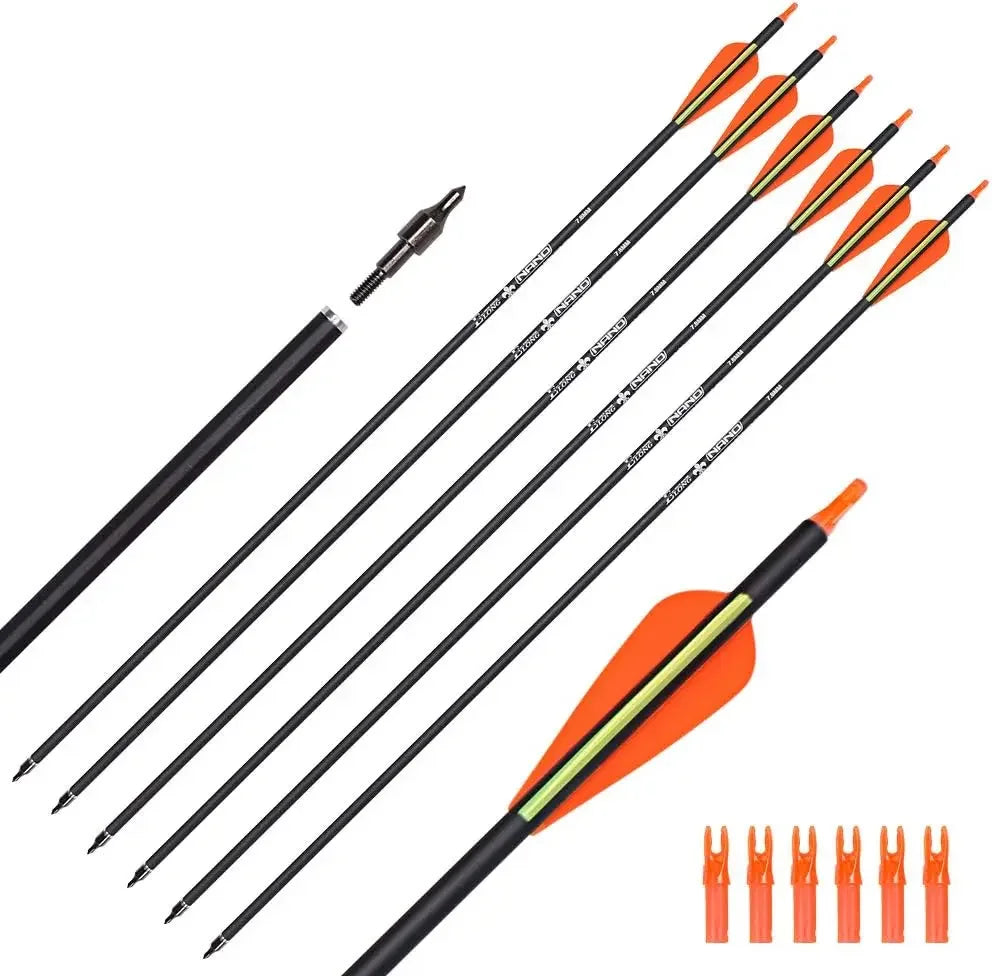 Carbon Arrow Hunting Arrows 26 28 30 Inch with 100 Grian Removable Tips for Compound Bow & Recurve Bow Practice Shooting