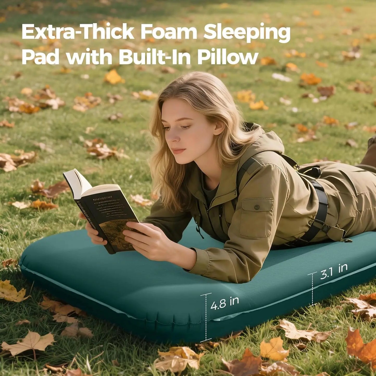 Self-Inflating Camping Pad with Electric Pump, 3.15" Thick Memory Foam, Built-in Pillow for All-Season Tent Travel