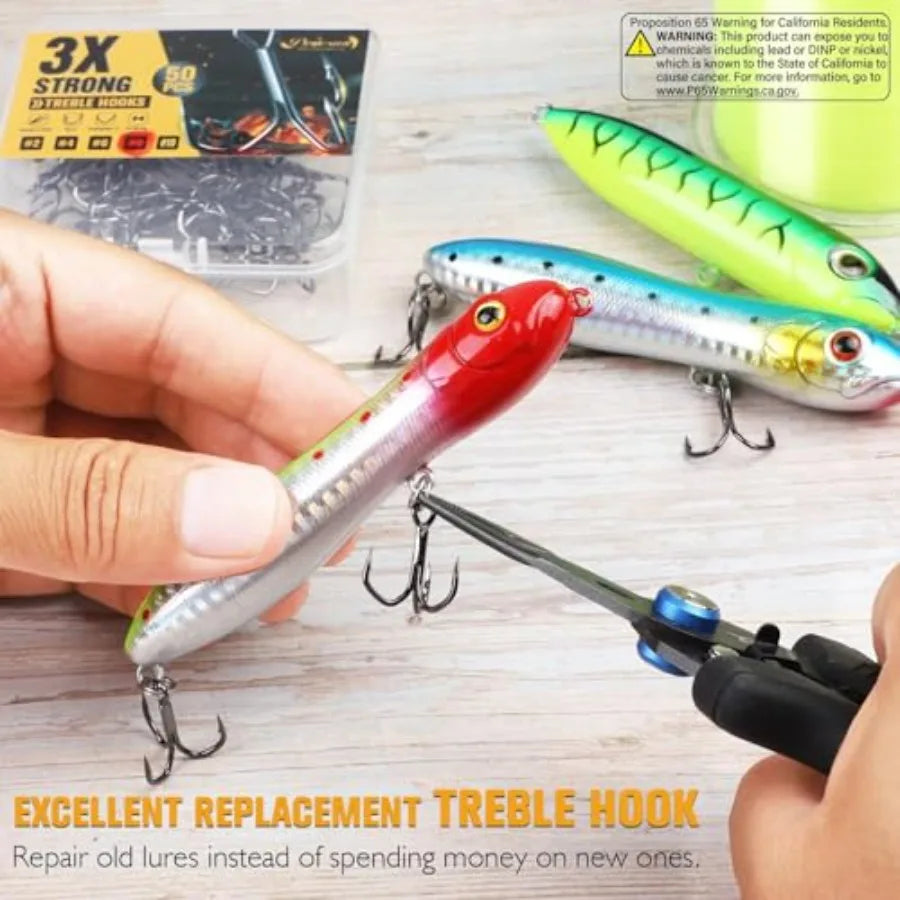 Fishing Treble Hooks, 3X Strong Forged Replacement Hooks for Lures Professional V, 3-Sided Points, High-Carbon Steel, Black Nic