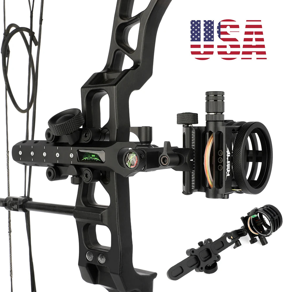 0.019“ Optical Fiber Compound Bow Sight Five Pin  Sight CNC Aluminum Alloy Left Right Hand for Adults Hunting Shooting Tool