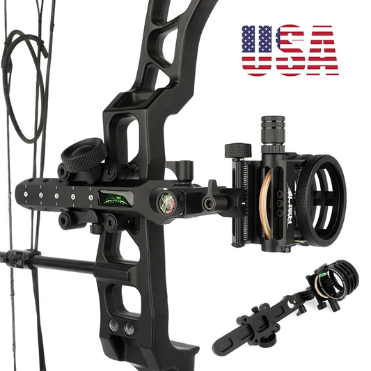 0.019“ Optical Fiber Compound Bow Sight Five Pin  Sight CNC Aluminum Alloy Left Right Hand for Adults Hunting Shooting Tool