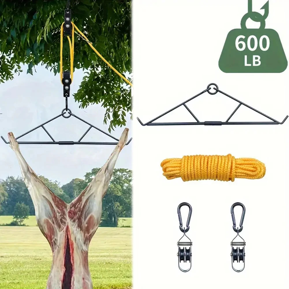 Max To 700 LBS Elk Hoist Pulley Lift System with Gambrel Hunting Game Hanging Kit for Deer Butcher Hunting Accessories Gift Set