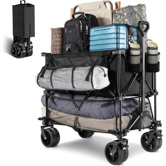 450L Extra Large Double Garden Stroller, Foldable Sport Stroller with Large Wheels, 50-inch Long Multi-Purpose Folding Stroller