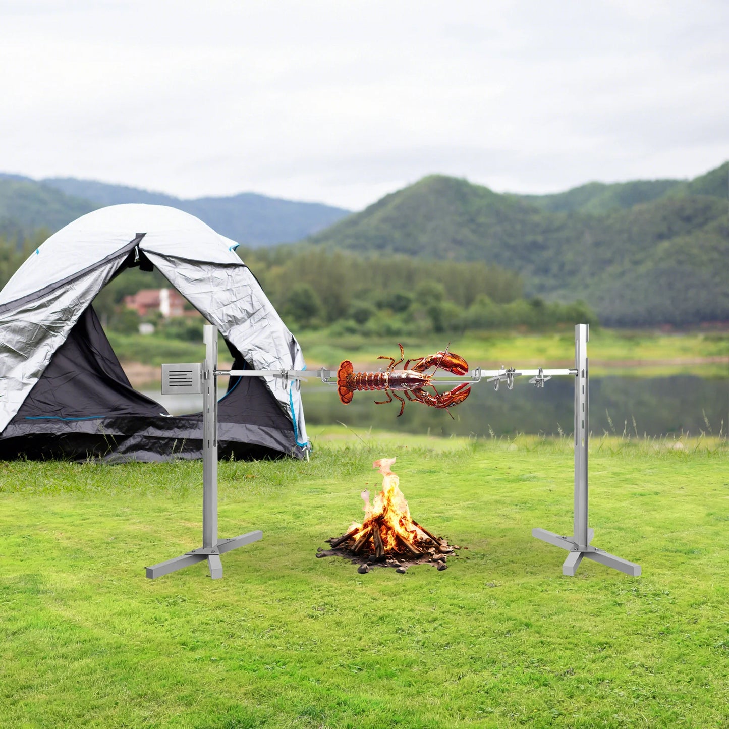 Roaster Spit Rotisserie BBQ Grill Pig Lamb Chicken Roaster Stainless Steel 40kg Silver electric rotisserie grill