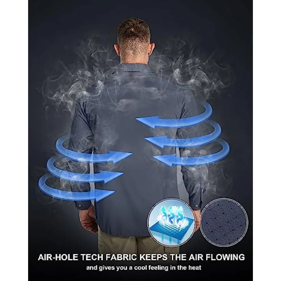 33000Feet Men's Long Sleeve Sun Protection Shirt UPF 50+ UV Quick Dry Cooling Fishing Shirts for Travel Safari Camping Hiking