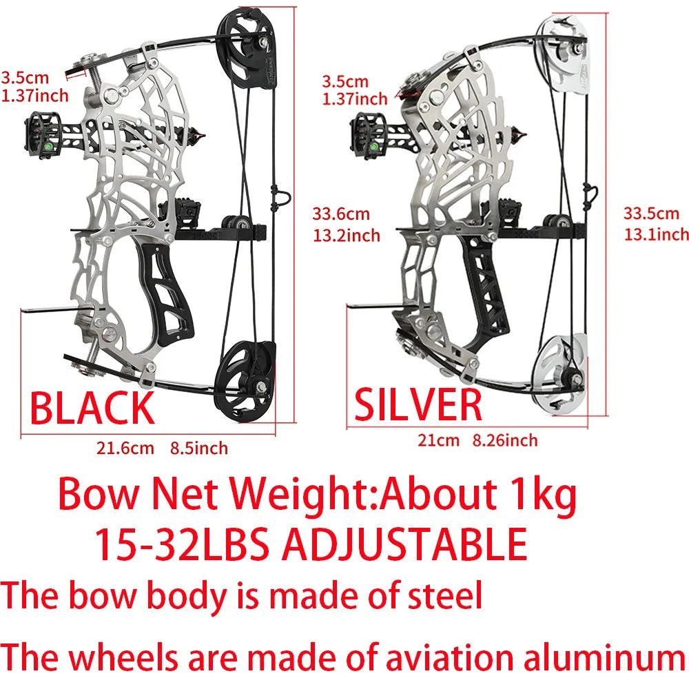 Compound Dual-use Bow Set 30-60lbs Adjustable Draw Weight 19" Axle 80% Let-off 420FPS High Speed Steel Ball Compatible Right Hand for Adults Outdoor Hunting Target Shooting Archery Accessories