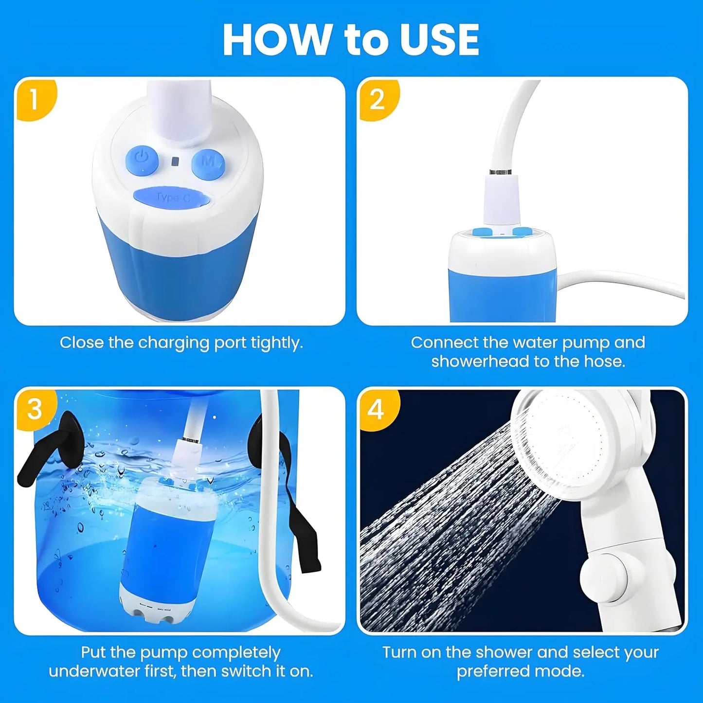 Portable Camping Shower Outdoor Camp Shower Pump,Upgrade Rechargeable Electric Shower Pump with Intelligent Digital Display