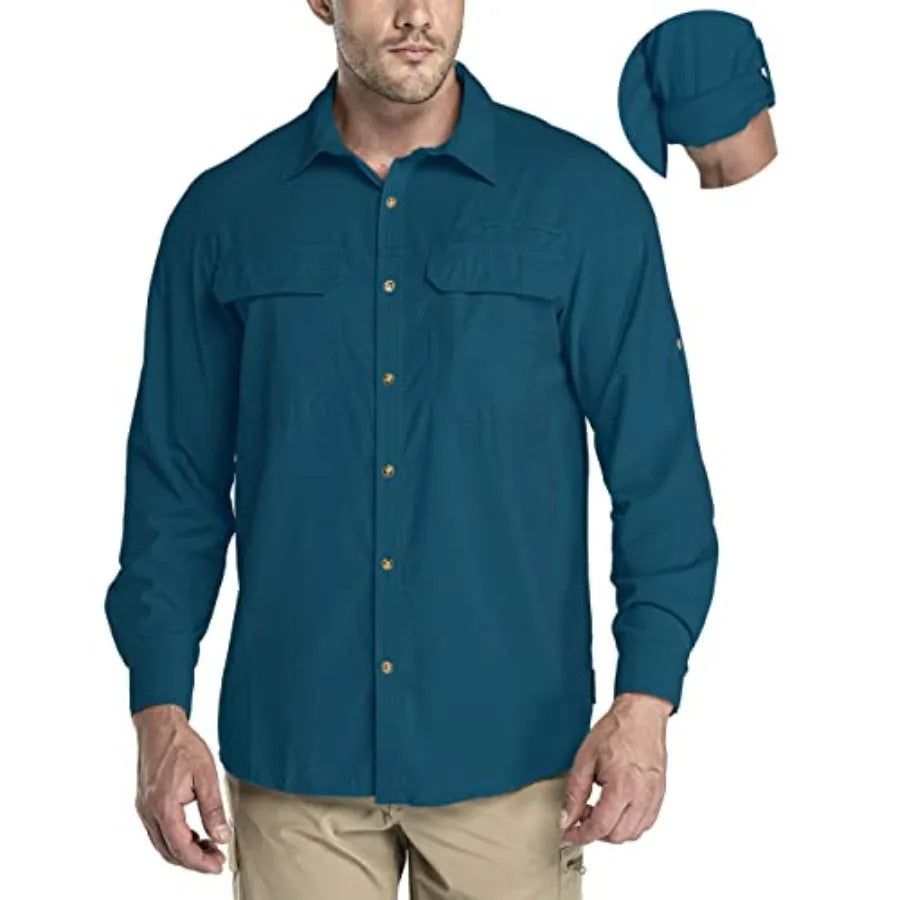 33000Feet Men's Long Sleeve Sun Protection Shirt UPF 50+ UV Quick Dry Cooling Fishing Shirts for Travel Safari Camping Hiking