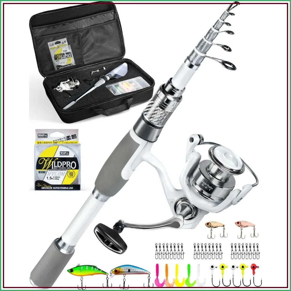 Carbon Fiber Telescopic Fishing Rod and Reel Combo with Carrier Bag, Portable Kit for Saltwater and Freshwater