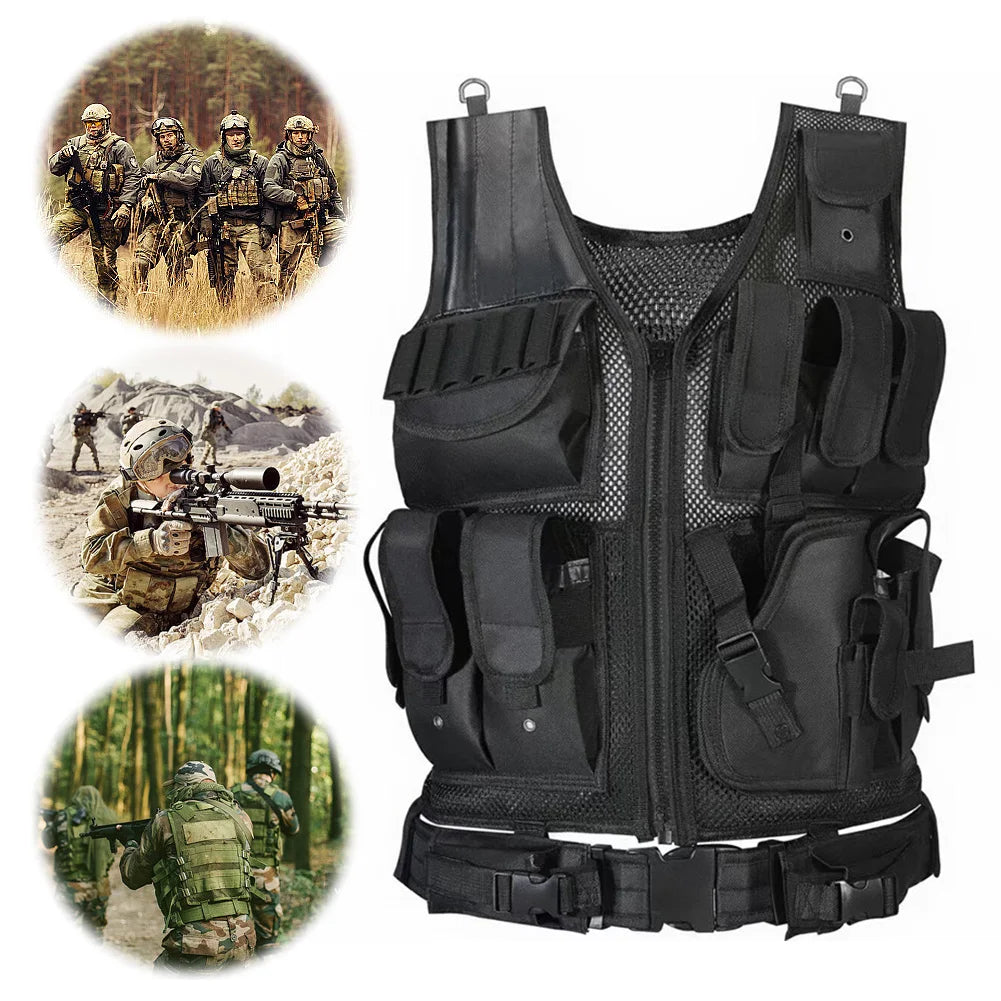 Nylon Molle Vest Adjustable Hunting Vest Multi-Pocket Plate Carrier Vest Hunting Outdoor CS Game Airsoft Training Jacket