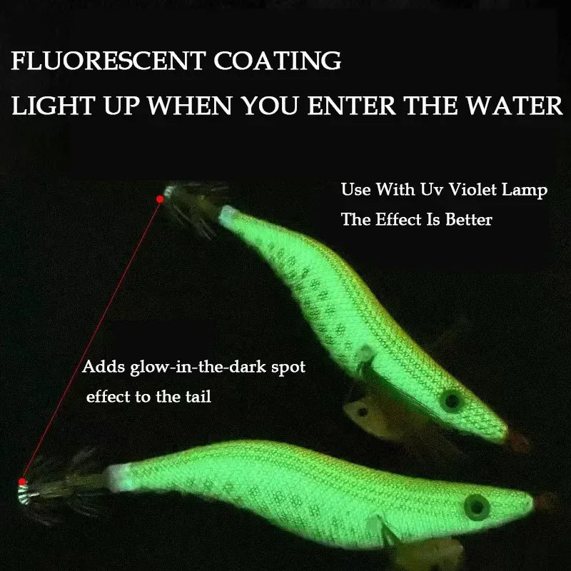 10 PCS Squid fishing bait squid hook sea fishing bait luminous hook bait luminous wood shrimp