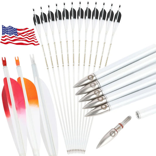 Archery Pure Carbon Arrow Color Feather Spine500 Shaft +/-0.003 Archery Recurve Compound Bow Hunting Shooting Target Arrows,6pcs