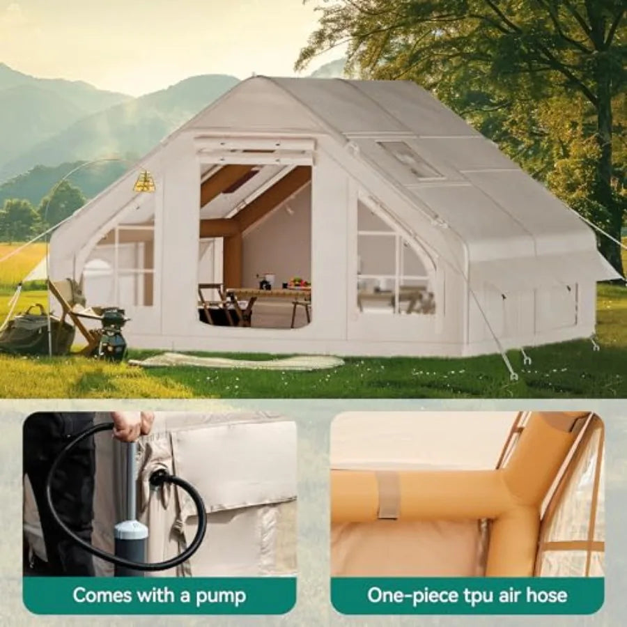 13FT X 10FT Inflatable Camping Tent Large Waterproof Blow Up Tent for 8 People with Pump Easy Setup Inflatable House Tent with