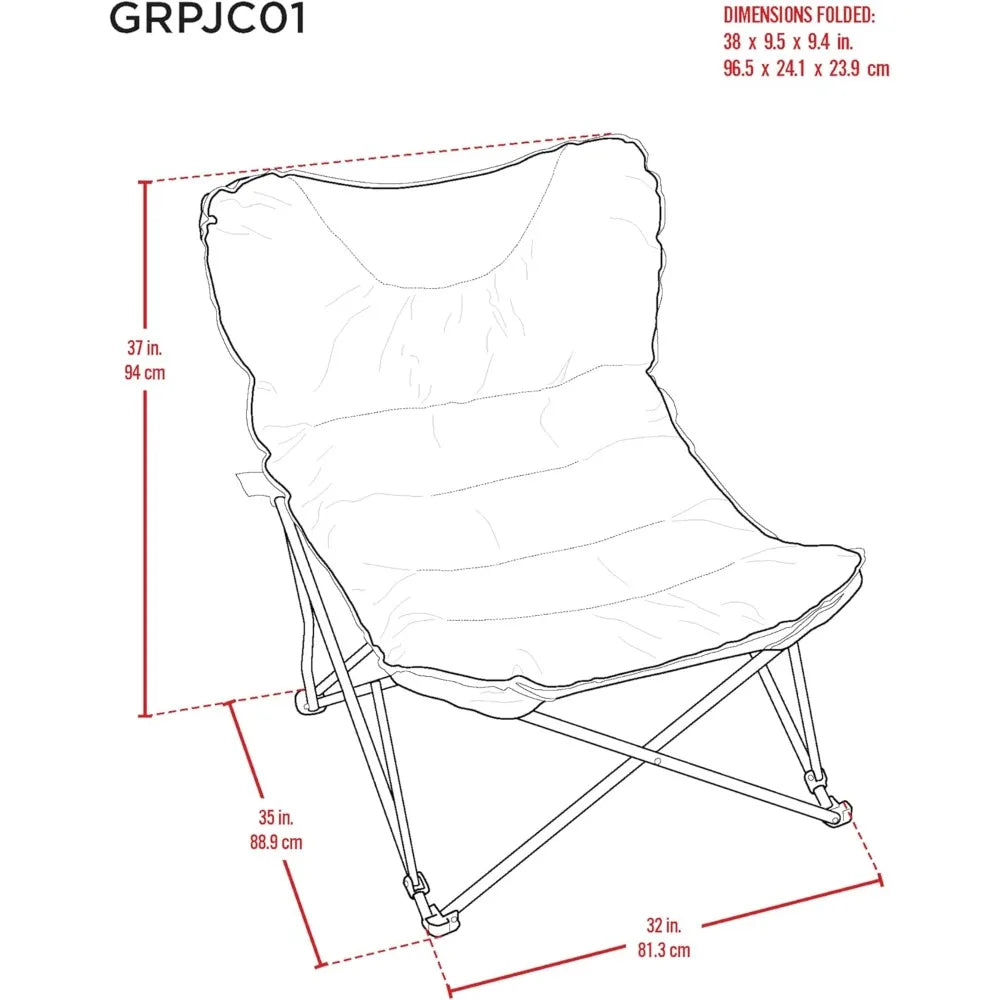 CAMP & GO Extra Large Ultra Padded Outdoor Camping Chair, Portable Folding Camp Chair with Wide Padded Seat, Cup Holder, and Car