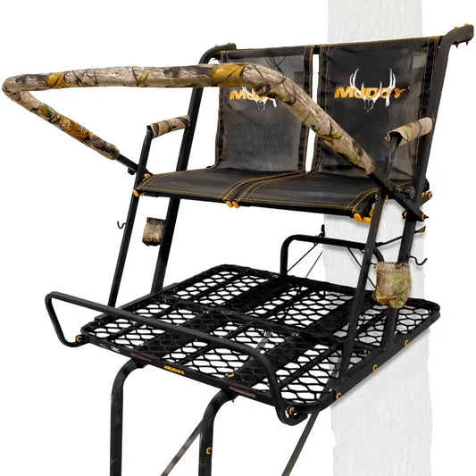 Muddy 2-Person Ladder Tree Stand for Deer Hunting, The Partner, 17' Tall, Black - Adjustable Climbing Treestand with Platform
